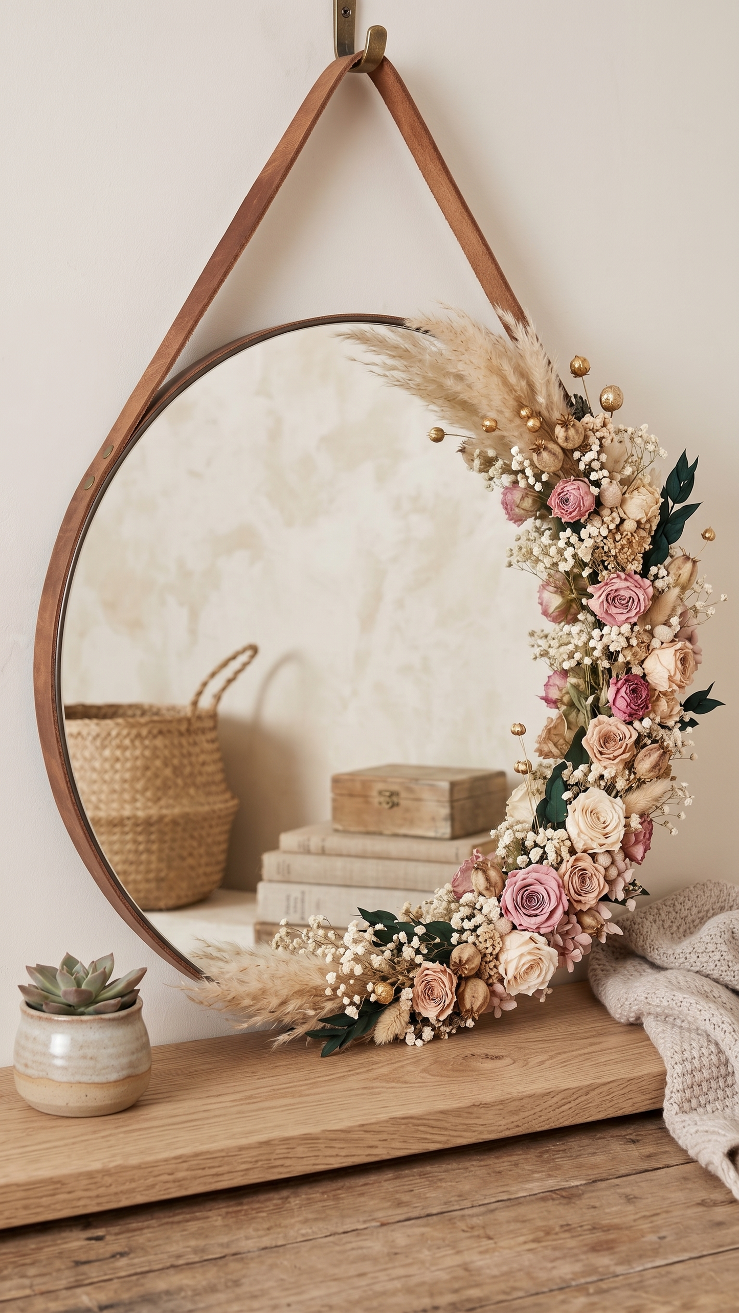 Aurelium Floral Halo Mirror – Handcrafted Hanging Decorative Mirror