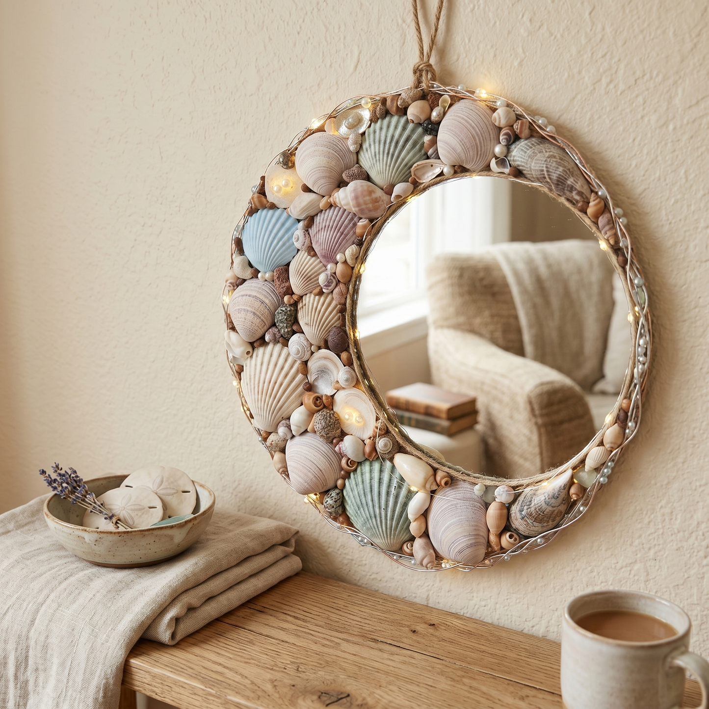 Aurelium Ocean Pearl Mirror – Handcrafted Seashell LED Decorative Mirror