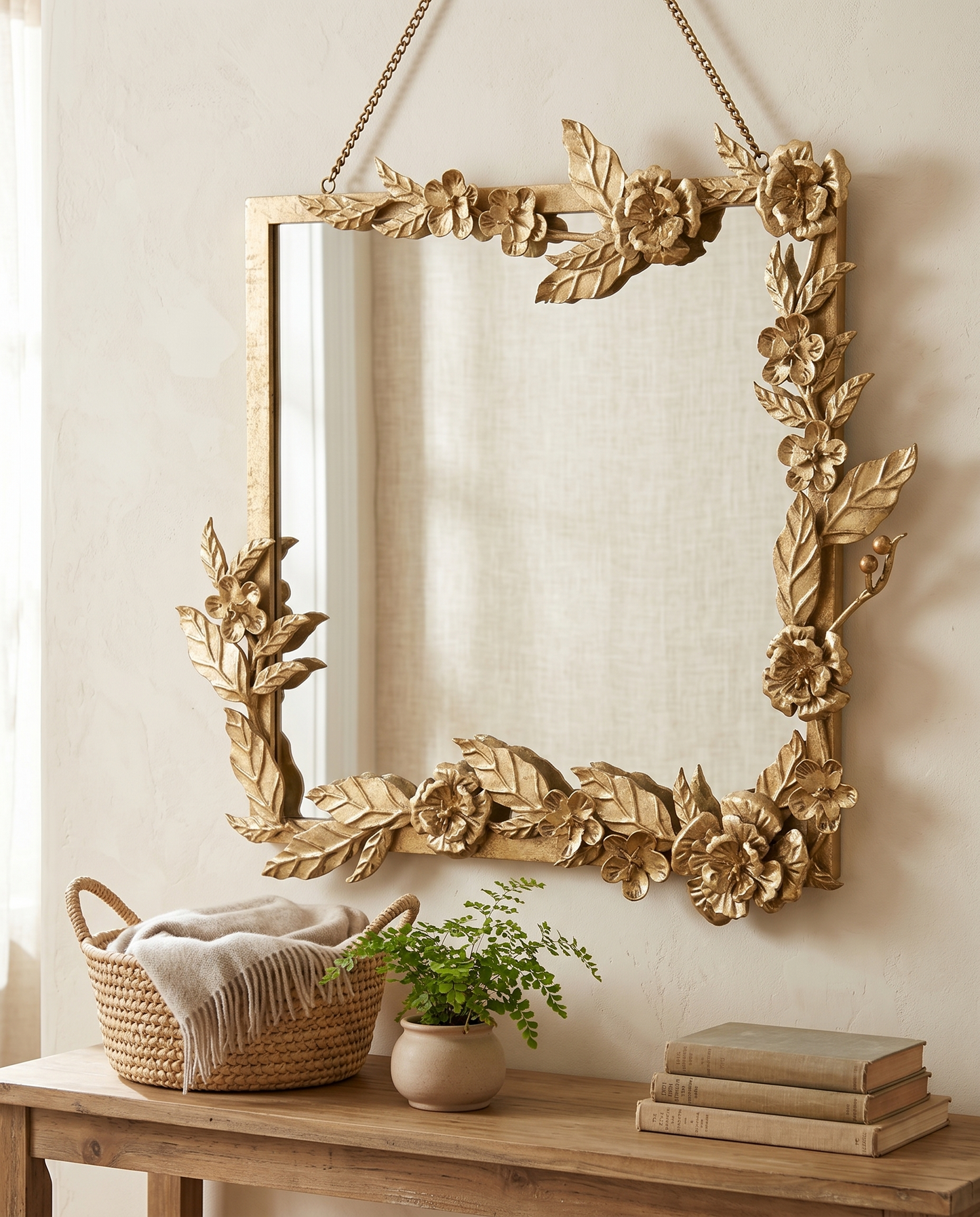 Aurelium Golden Bloom Mirror – Luxury Floral Decorative Wall Mirror