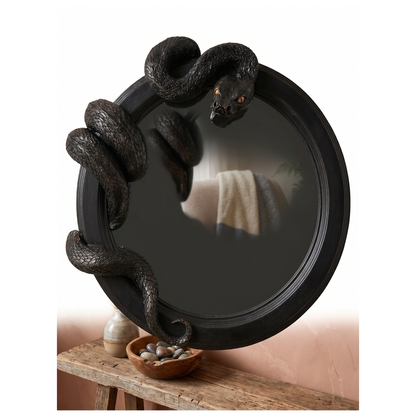 Aurelium Glass Shadow Serpent Mirror – Sculptural Black Statement Frame