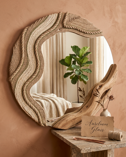 Aurelium Glass Terra Wave Mirror – Organic Rope Frame Design