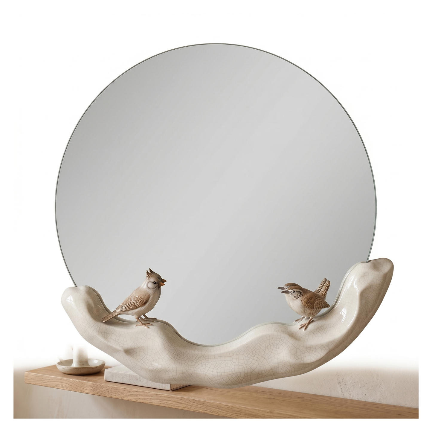 Aurelium Nest Sculpt Mirror – Ceramic Art Frame with Birds