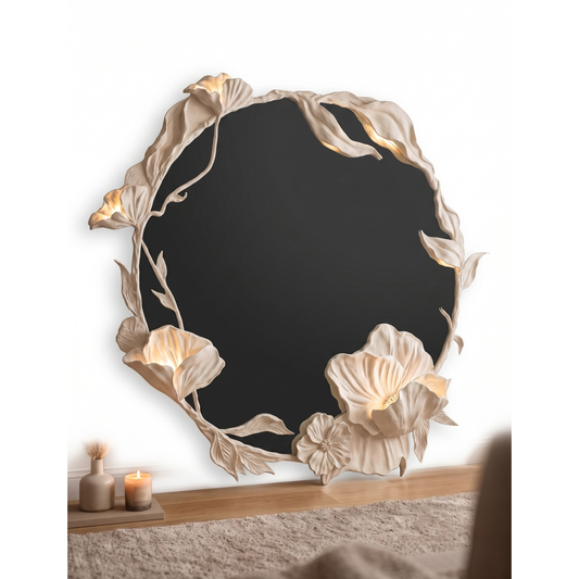 Aurelium Bloom Halo Mirror – Illuminated Floral Statement Frame