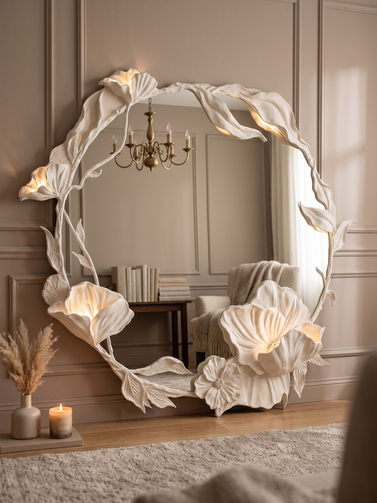 Aurelium Bloom Halo Mirror – Illuminated Floral Statement Frame