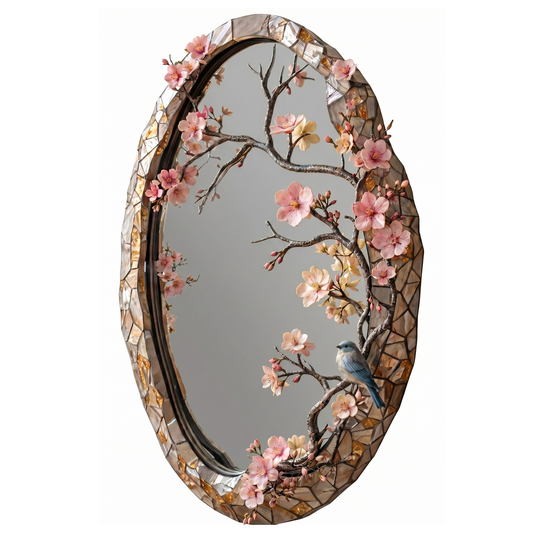 Aurelium Sakura Grace Mirror – Floral Art Glass Frame