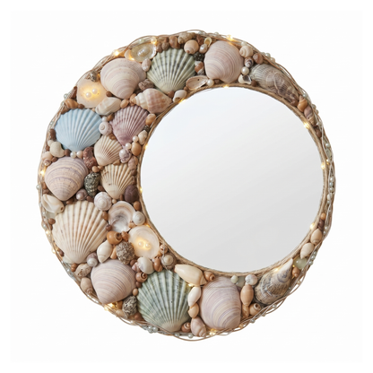 Aurelium Ocean Pearl Mirror – Handcrafted Seashell LED Decorative Mirror
