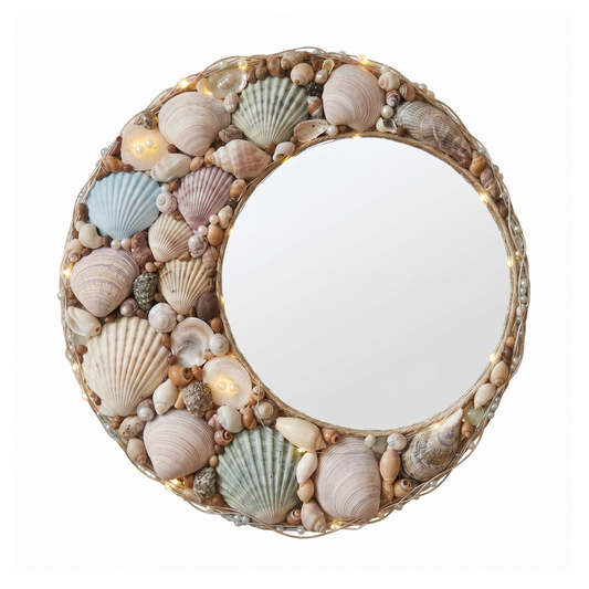 Aurelium Ocean Pearl Mirror – Handcrafted Seashell LED Decorative Mirror