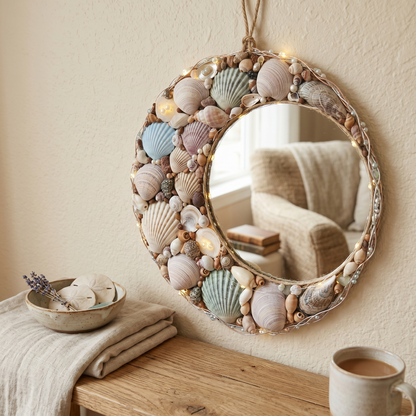 Aurelium Ocean Pearl Mirror – Handcrafted Seashell LED Decorative Mirror